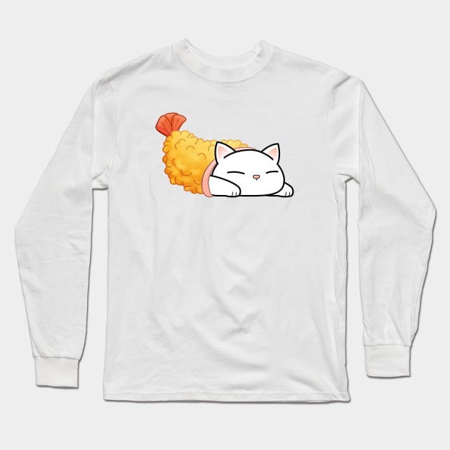 Chubby Cat Shrimp Tempura Long Sleeve T-Shirt by Takeda_Art